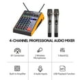 thumbnail image 2 of Abody Professional 4-Channel BT Audio Mixer with 2 Wireless Microphones LED Digital Mixing Console Built-in Amplifier with USB Connection 3-Band EQ Reverb Adjustment DSP Recording Function for Bar, 2 of 7