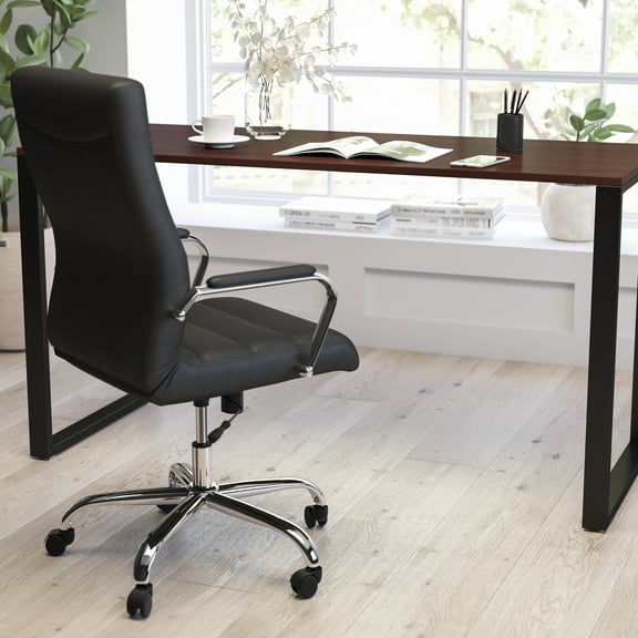 Merrick Lane Corbin 55" Computer Desk with Red Mahogany Wood Grain Finish & Open Black Metal Frame