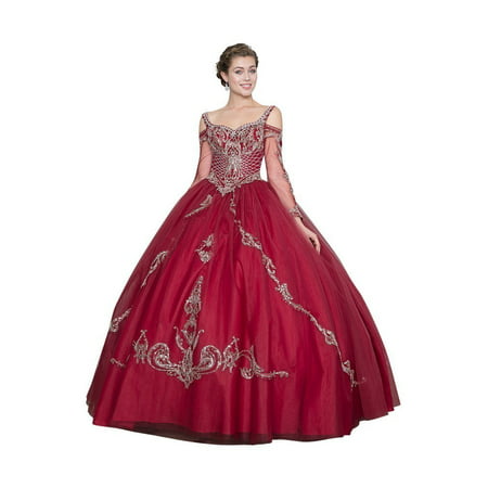 Calla Collection Womens Burgundy Gold Quinceanera Ball Dress (The Best Quinceanera Dresses)