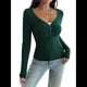 thumbnail image 2 of Camisa de Larga para Mujer, Cuello en V, Botones, Punto Acanalado, Corte Entallado, Informal, Básica, para y Otoño Verde XL, 2 of 9