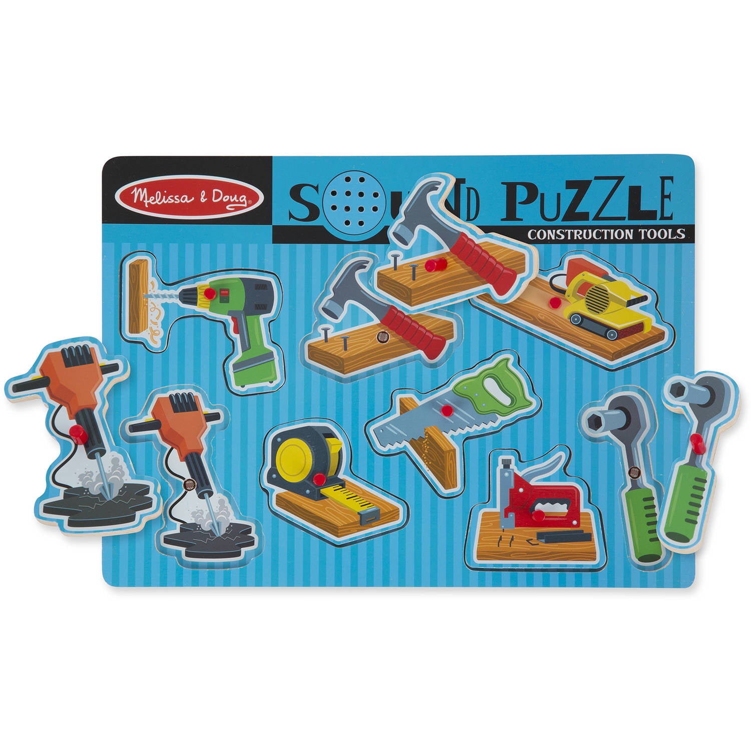 Melissa & Doug Construction Tools Sound Puzzle - Wooden Peg Puzzle