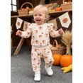 thumbnail image 3 of Conjunto de sudadera y pantalón deportivo para bebé niña pequeña para el Día de Acción de Gracias: sudadera con lazo de pavo y pantalón deportivo., 3 of 9