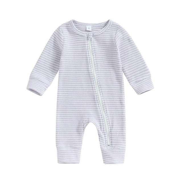 MeetoTime Vêtements pour Bébé Col Rond Combinaisons à Manches Longues Nourrisson Tout-Petit Rayé Fermeture Éclair Barboteuses Vêtements de Ramper