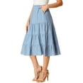 thumbnail image 4 of INSPIRE CHIC Women's Midi Skirts Solid Elastic Waist Flare A-Line Tiered Skirt with Pockets XS Blue, 4 of 8