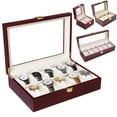 thumbnail image 1 of Rosnek 2-12 Slots Wooden Watch Box Luxury Watch Holder Box Watches Glass Top Jewelry Organizer Box Watch Organizer, 1 of 7
