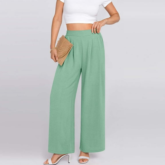 SELONE Lounge Pants Womens Wide Leg Mid Rise with Pockets Polyester Go Out Pants Ankle Length Baggy Go Out Pants Green S