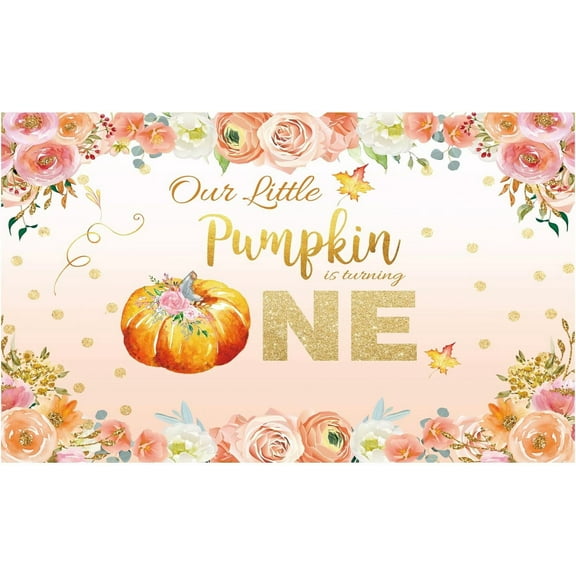 5.9x3.6FT Little Pumpkin is Turning One Backdrop Floral Princess Baby Girl 1st First Birthday Party Photography Background Autumn Glitter Dots Flower Decor Banner