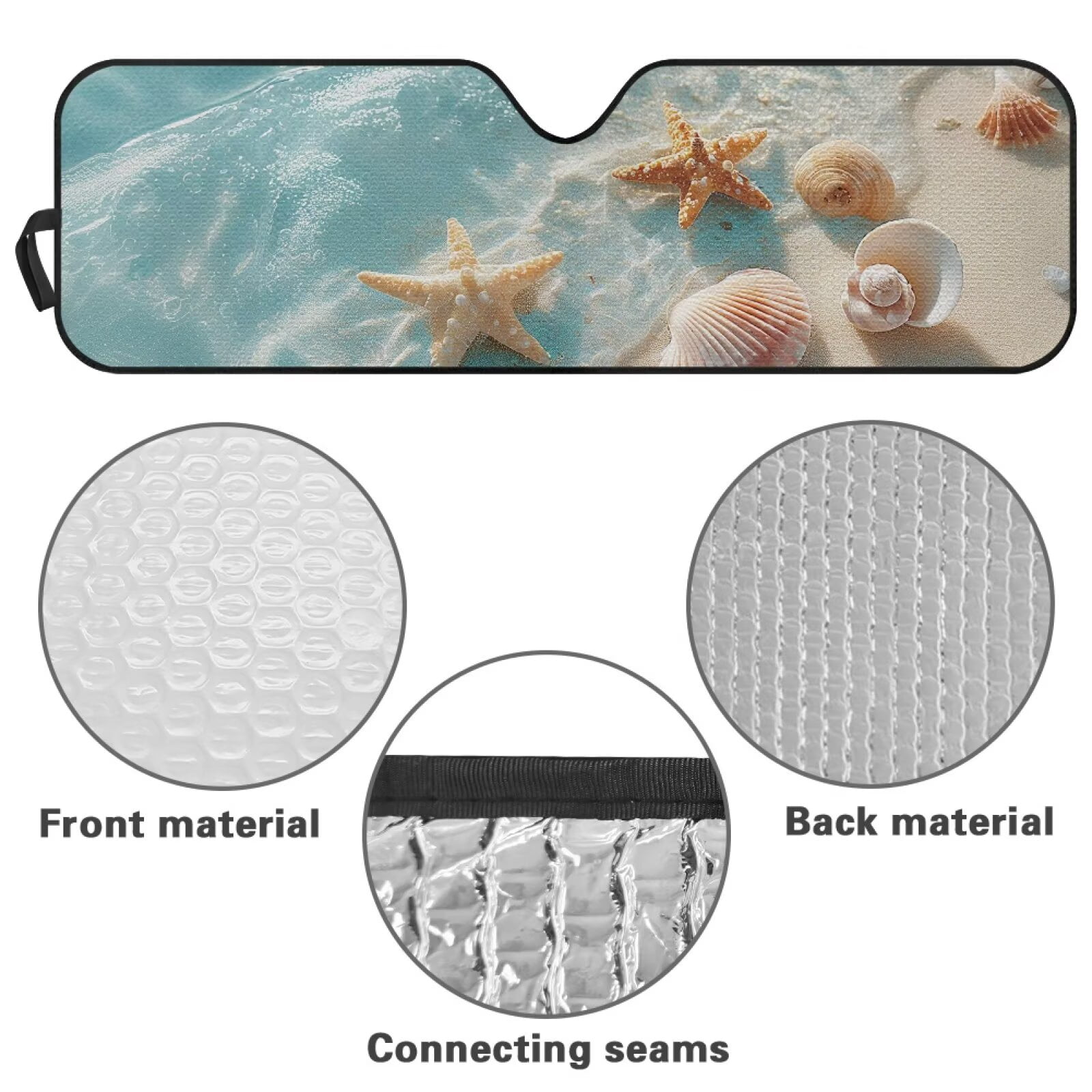Binienty Car Front Windshield Sun Shade for Jeep Wrangler Rubicon/Sahara 2007-2025 Sun Visor for Car Windshield Foldable UV Ray Protector Sunshade for Jeep Wrangler Accessories, Beach Starfish Conch
