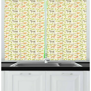 Ambesonne Northwoods Kitchen Curtains, Forest Animals, 55"x39", Multicolor