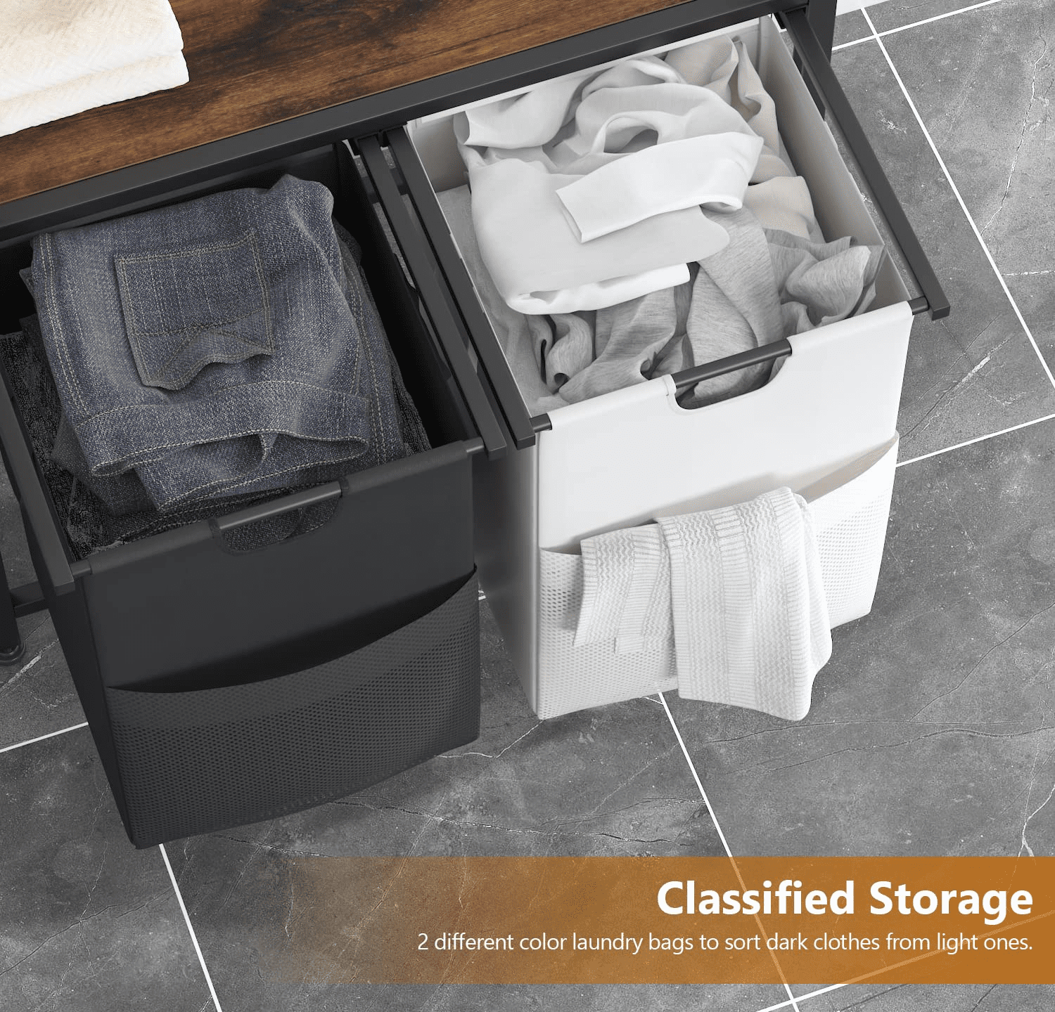 Aowos Laundry Basket, 112L Large Double Laundry Hamper, Freestanding