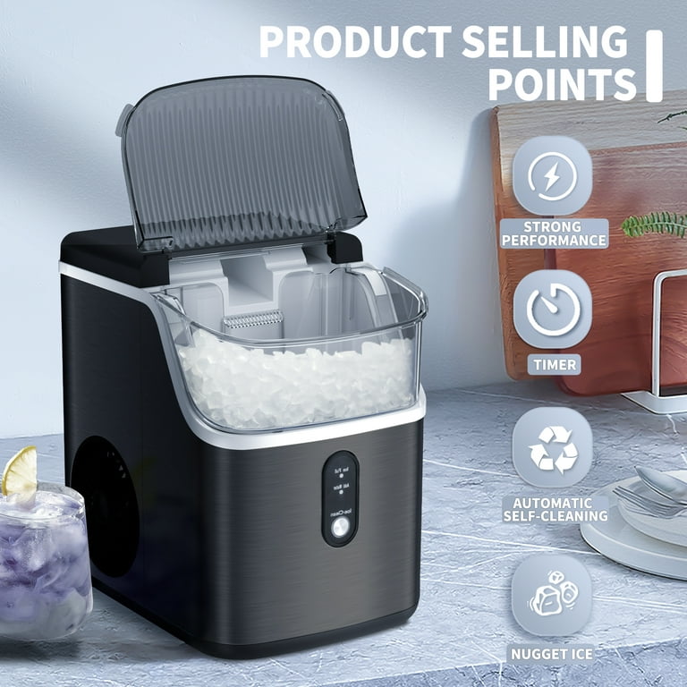 Auseo Nugget Ice Maker Countertop, Portable Ice Maker Machine with