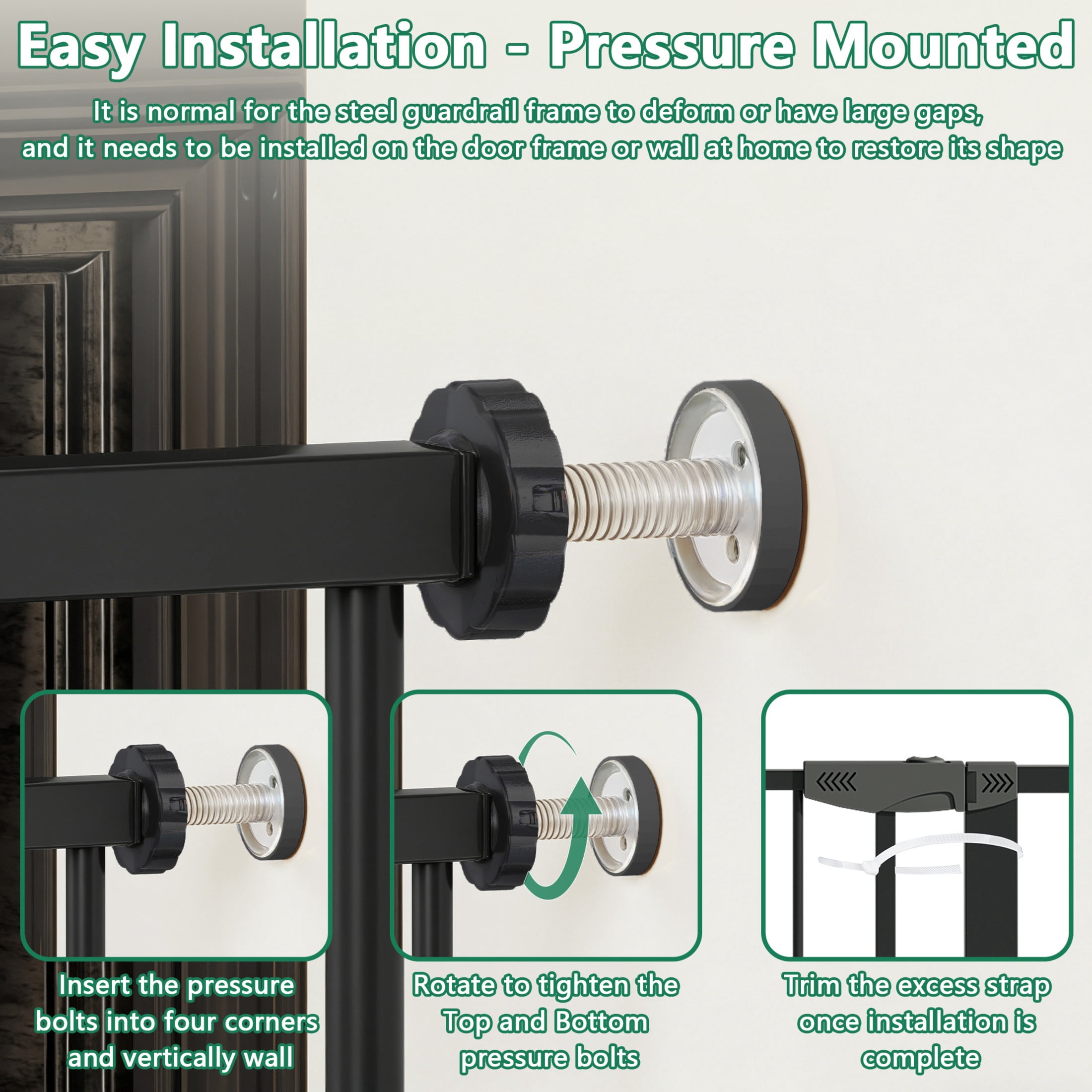 Noble House 44" Wide Pressure Mounted Baby Gate with Cat Door, Walk-Through Steel Pet Safety Gate, Black