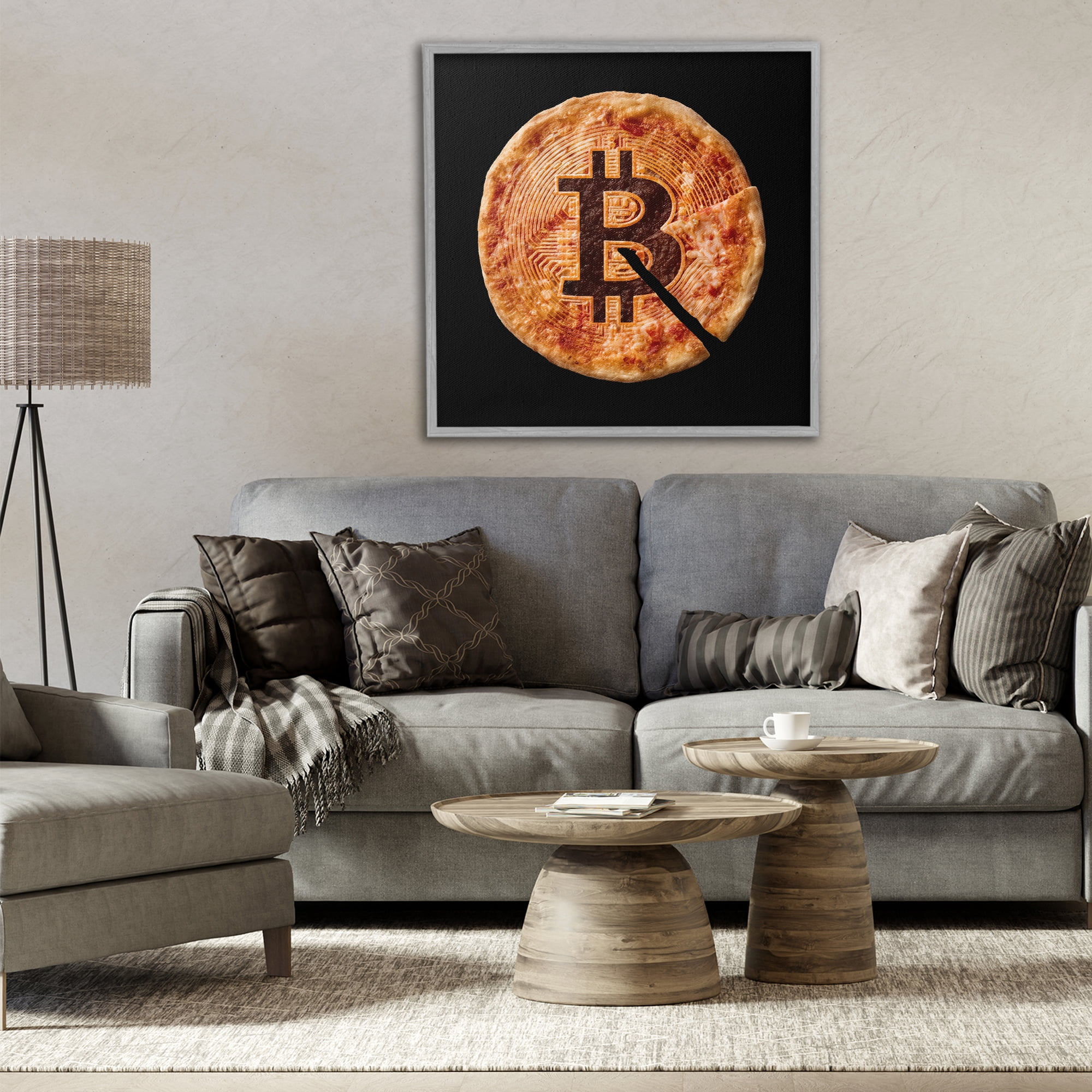 Stupell Industries Crypto Pizza Slice Gray Framed Giclee Art, design by Svetlana Aleynikova