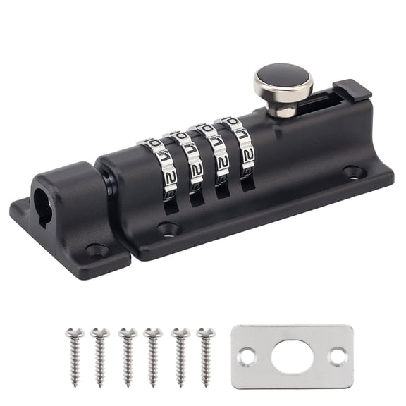 Combination Locking Bolt, 4 Digit Combination Door Security Slide Latch Lock Heavy Duty Zinc Alloy Slide Bolt Lock for Shed Gate Fences (1, Black)