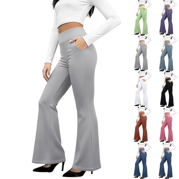 Laqbezok Women's High Waist Flare Yoga Pants, Bootcut Office Work Trousers with Pockets, Athleisure Slim Fit Activewear