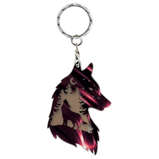 Wolf Key Chain with Plateau Wolf Design, Metal Keychain Accessory for Keys or Bags