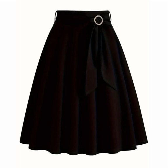 GNFQXSS Belted A Line Skirt High Waisted Flared Hem Stylish Design for Street Style Casual Events Black L