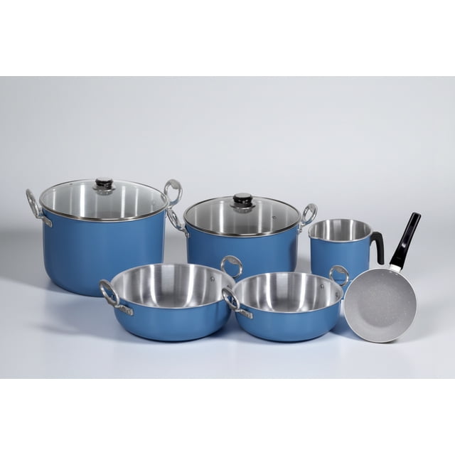 BATERIA DE COCINA ALUMINIO PURO CON SARTEN ANTIADHERENTE Y POCILLO SANDRA 8 PIEZAS HERCULES