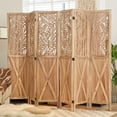 thumbnail image 2 of Jostyle 6 Panel Solid Wood Room Divider Privacy Screen - Freestanding Folding Partition with Barn Door Openwork Design, Paulownia Wood Frame Natural, No Assembly for Living Room, Bedroom, Office, 2 of 10