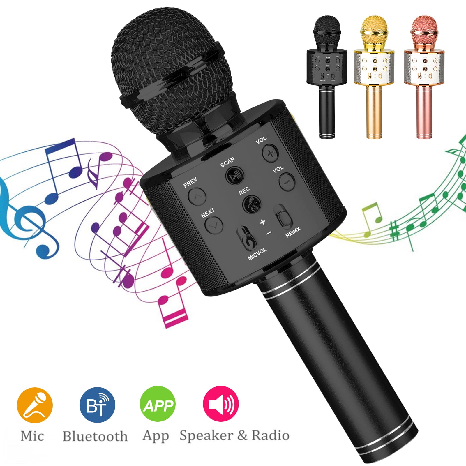 Wireless 4 in 1 Bluetooth Karaoke Microphone, Handheld Portable Karaoke  Machine Speaker, Home KTV Player with Record Function, Compatible with  Android & iOS Devices (Rose Gold/ Black / Gold) 