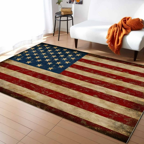 Area Rugs Indoor Non-Slip Rectangle Rug 4x6 Ft Vintage US Flag Patriotic Retro Rug Rubber Backing Floor Mats Non Shedding Home Decor Carpet for Entryway Living Room