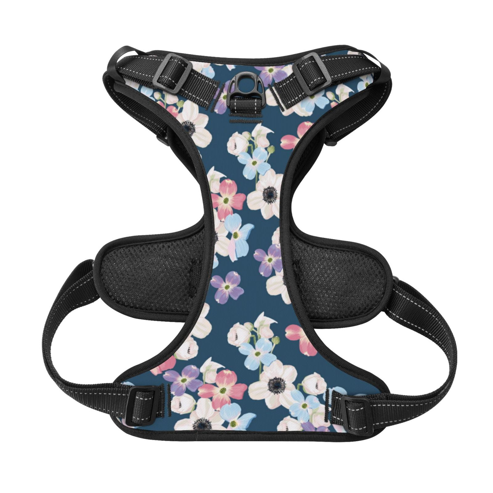 Kdxio Flowers Print No Pull Dog Harness Adjustable Reflective Oxford Easy Control Medium Large Dog Harness for Training and Everyday-Small