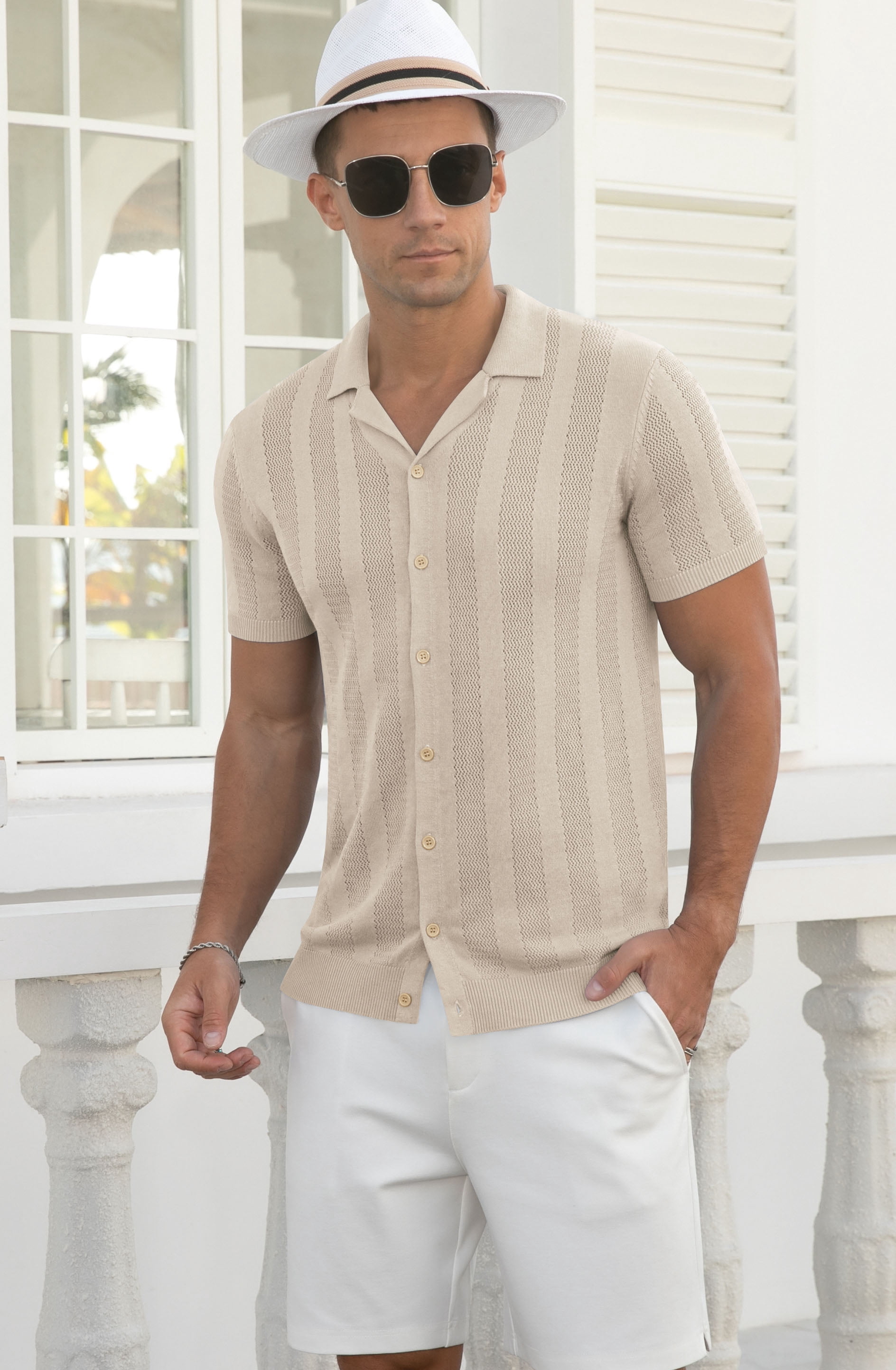 Iceglad Mens Casual Button Down Shirt Summer Short Sleeve Cuban Vacation Beach Shirts