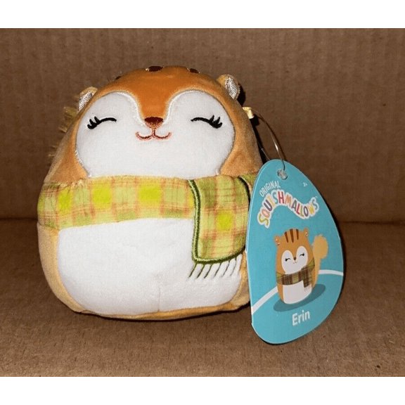 Squishmallow 5” ERIN The Squirrel Plaid Scarf Fall