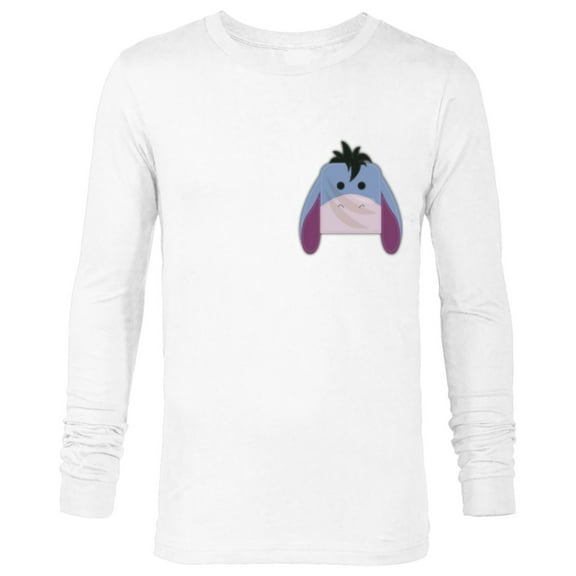 Disney Winnie the Pooh Eeyore Small Block Character Pocket - Long Sleeve T-Shirt for Men - Customized-White