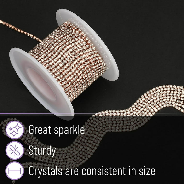 Mr. Pen Crystal Rhinestone Close Chain - 1 Roll (11 Yards), 2mm Wide, Silver Trim For Jewelry Making & Crafts