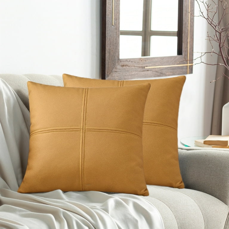 TERGAYEE Genuine Leather Feel Throw Pillows Covers, Square Soft Throw Pillow Covers for Couch Sofa Bed Soft Cushion Covers, Home Decor for Sofa Living