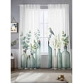 thumbnail image 2 of Teal Eucalyptus Leaves Sheer Curtains 96 Inch Length 2 Panels Set, Watercolor Vase Birds Voile Window Treatment Semi Sheer Long Curtains Drapes for Bedroom/Living Room/Kitchen 52"x96"x2, 2 of 7