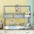 thumbnail image 2 of Miniyam Wood Twin over Twin Floor Bunk Bed with Guardrails for Kids and Teens, Gray, 2 of 8