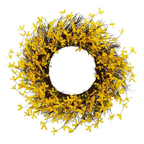 Spring Floral Front Door Forsythia Flower Wreath 19" Hanging Wall Window...