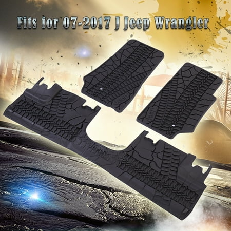 Jeep Wrangler Black Carpet - For 2007-2017 Jeep Wrangler 4 Door Unlimited Slush Mats Front and Rear mats Set of 3 Floor Mat Black