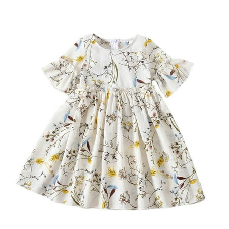 

Little Girls Cotton Casual Cartoon Print Short Sleeve Skirt Dresses