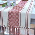thumbnail image 5 of Boho Dining Table Runner with Tassels 14 x 72 Inches, Rust Brown and Cream | Boho Dresser Scarf / Farmhouse Cotton Woven Console Table or Buffet Top Cover, 5 of 9