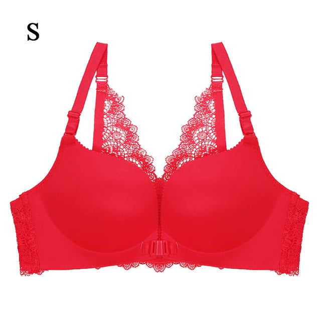 Sujetador sin costuras Apertura frontal Ropa interior de encaje Sin cables Sexy Bralette transpirable Racerback, Rojo, 32/70 Vogacara AP001113-01
