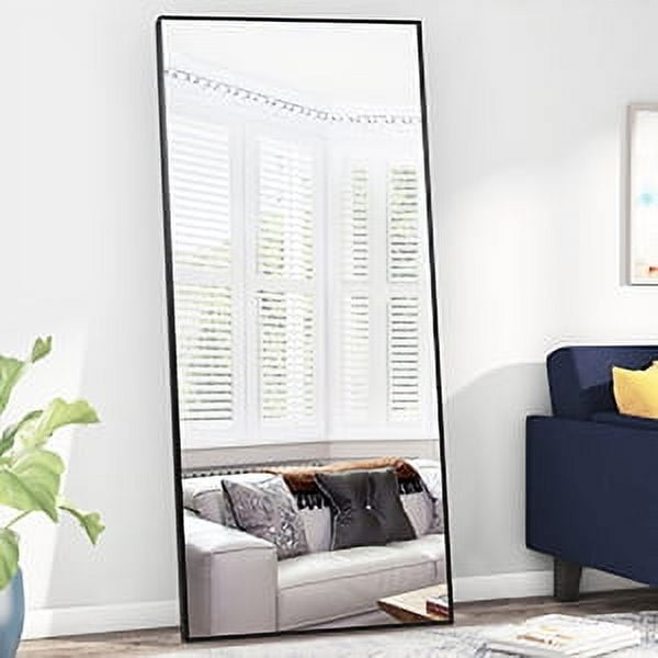 71"x31" Aluminum Alloy Frame Mirror Rectangular Full Length Floor Mirror with Stand Black