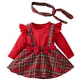 thumbnail image 4 of HJYCHN Baby Girl Christmas Outfit Long Sleeve Plaid Romper Dress Set with Headband for Toddler Dress 18-24 Months, 4 of 8