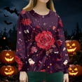 thumbnail image 2 of Domzest Halloween Women Long Sleeve Scrubs Jacket Halloween Graphic Button Front Medical Workwear Jacket Funny Nurse Uniform Wine 5XL, 2 of 4
