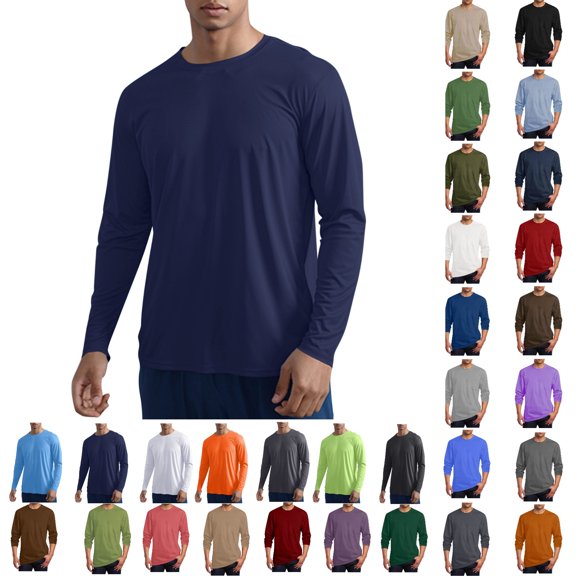 hoksml Men Athletic Running Shirts Long Sleeve Tees Moisture Wicking Active Shirts Casual Solid Color Breathable Fitness Round Collar Exercise T Shirts Top