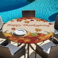 thumbnail image 6 of Orange Maple Round Tablecloth, Fitted Table Cover with Elastic for 55"-60" Round Tables, Thanksgiving Pumpkin Autumn Fruit Vintage Table Cloth Outdoor Indoor Dinning Party Waterproof Tablecloths, 6 of 7