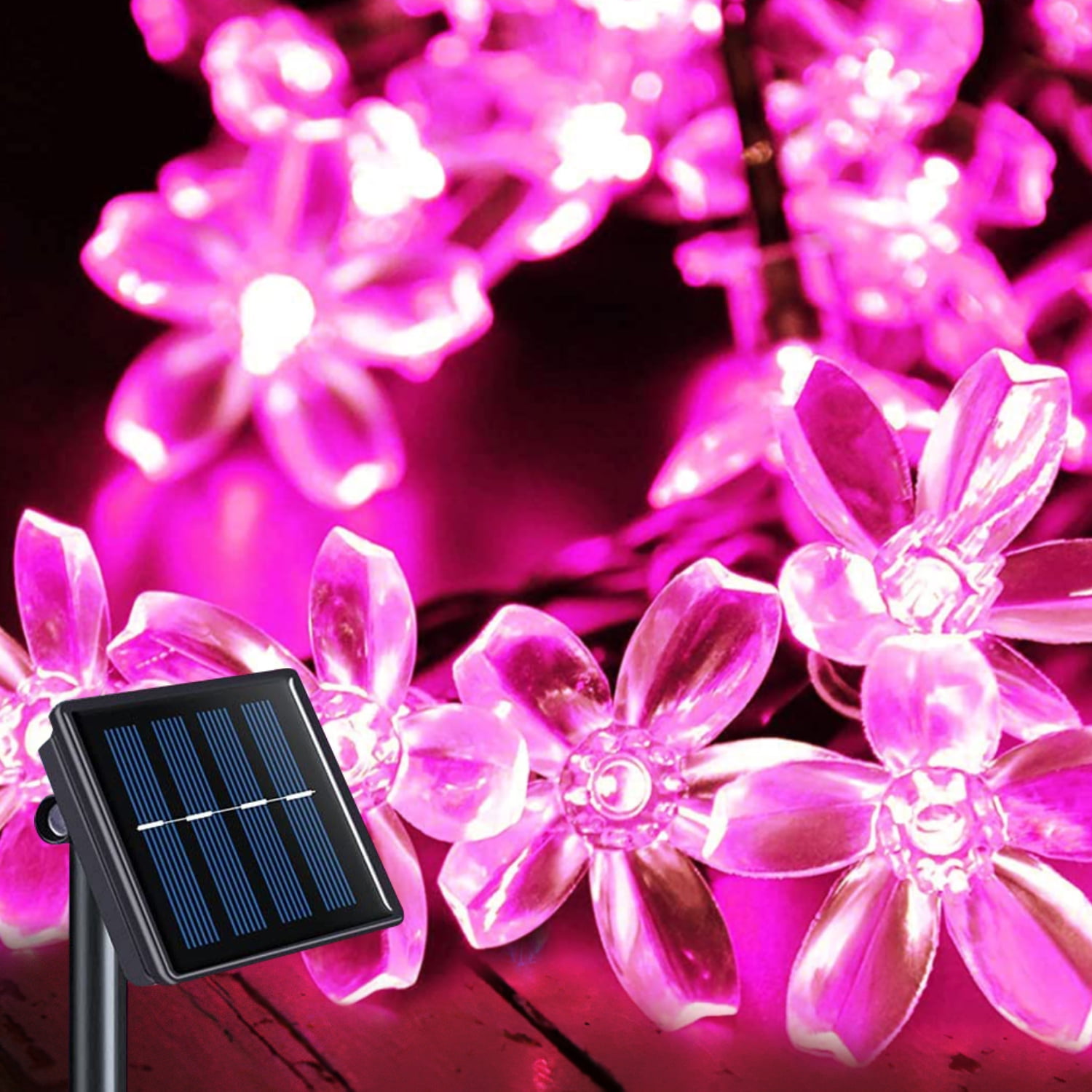 50LED Solar Power Sakura Flower Fairy Garden Lights String Outdoor Party Wedding 