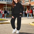 thumbnail image 2 of CPNG Girls 2 Piece Outfits Football Bow Print Long Sleeve Hoodie with Matching Jogger Pants Kids Loose Casual Sweatsuit Set, 2 of 5