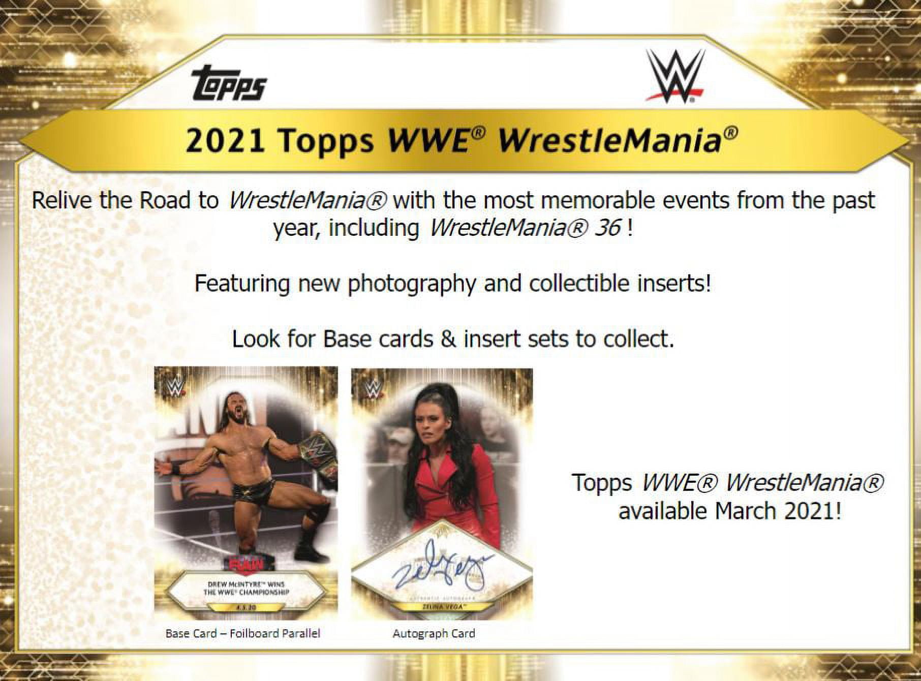 2021 Topps WWE Wrestling Trading Cards Road to Wrestlemania Blaster Box- 10 packs + 4 Memorable Entrances cards