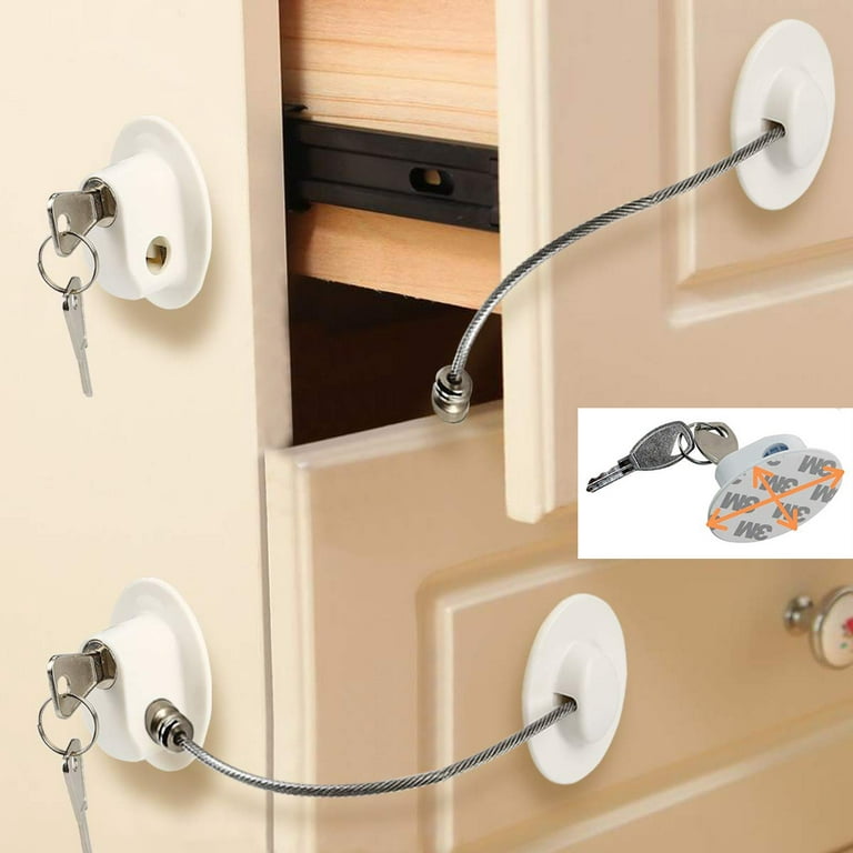 Amgra 2pcs Fridge Lock, Refrigerator Locks, Freezer Lock with Key for Child Safety, Locks to Lock Fridge and Cabinets, White