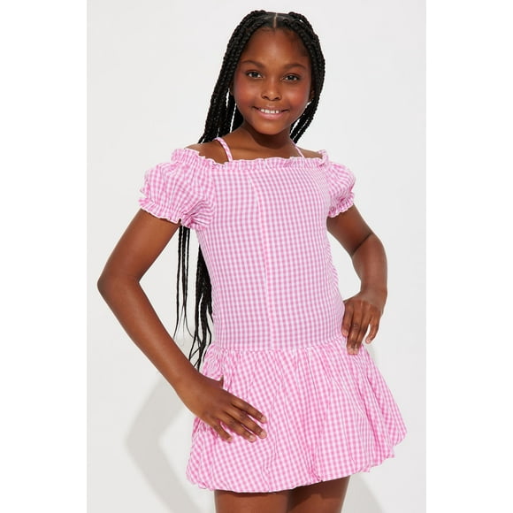 Layla Gingham Bubble Hem Dress - Pink