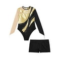 thumbnail image 5 of ZDHoor Girls Gymnastics Yoga Dance Sports Outfit Set Long Sleeve Leotard with Athletic Shorts Gold&Black-B 8, 5 of 7