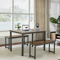thumbnail image 4 of Gymax Modern 3 PCS Dining Table Bench Set w/ Metal Frame & Wooden Tabletop Brown, 4 of 10